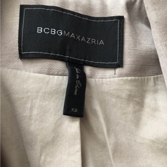 BCBG Max Azria Pumice Draped Front Jacket Blazer Camel Beige White Striped Sz XS - Picture 2 of 8